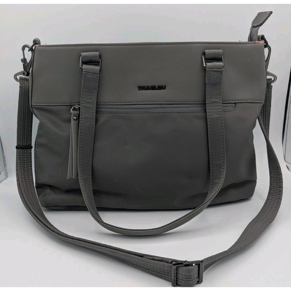 Travelon Anti-Theft Classic Gray Nylon Crossbody Tote Bag RFID Locking Zipper